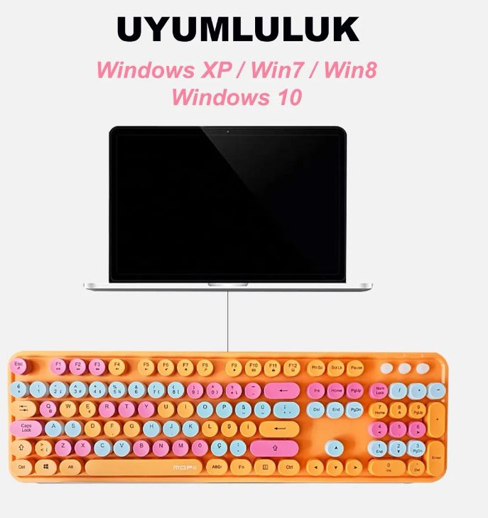 Bilişim Burada Mofii Sweet Serisi Renkli Retro Yuvarlak Tuşlu Turuncu Kablosuz Klavye Mouse Set Türkçe 